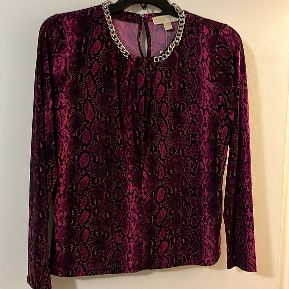 MMK Animal Print Blouse with silver neck chain